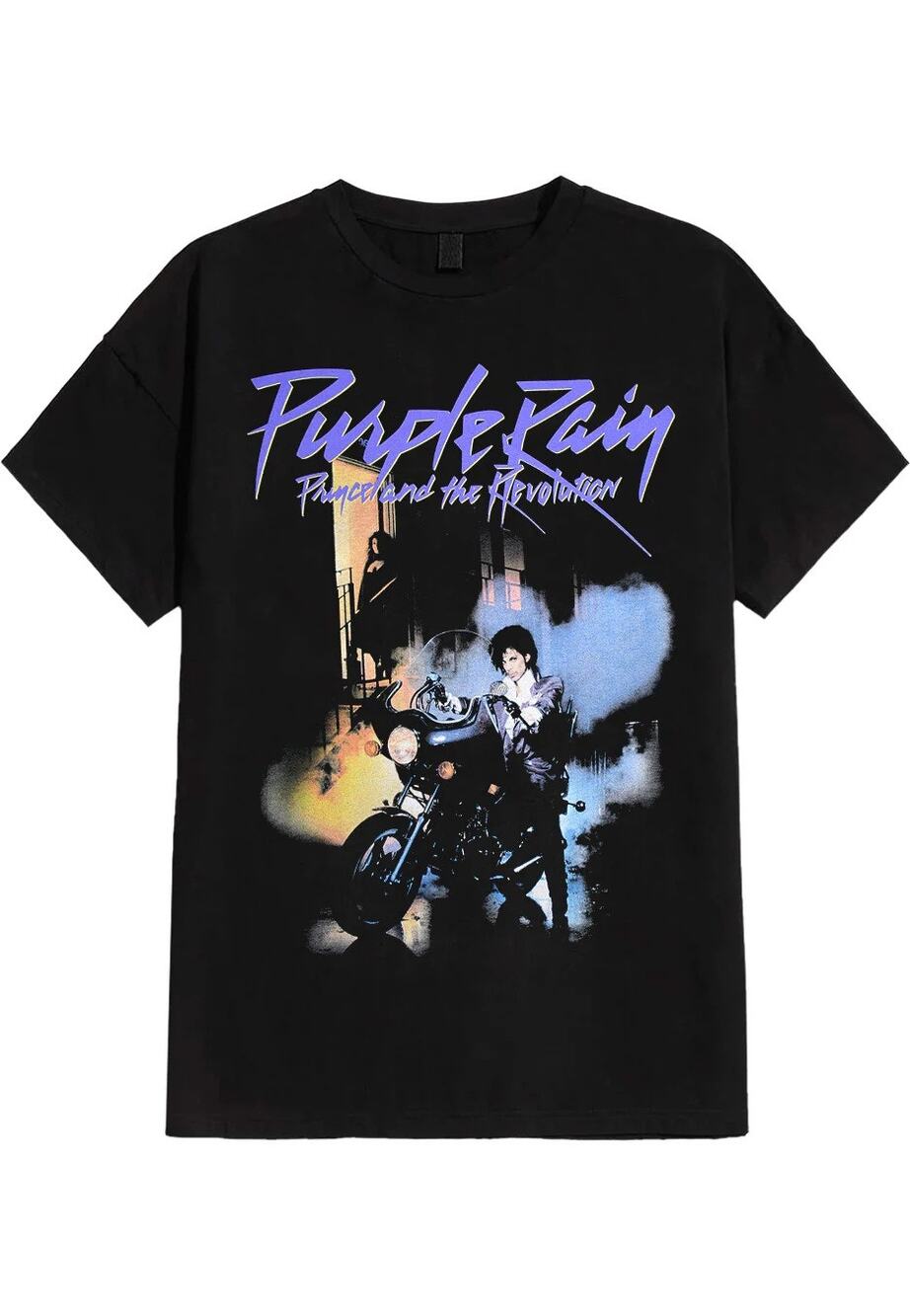 Purple Rain Graphic Tee Women's Est. Medium Black Crew Neck Drop Shoulder